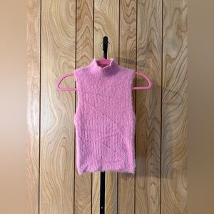 Pink Fuzzy Mock-Neck Sweater Tank